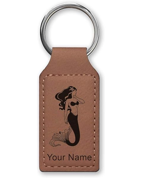 LaserGram Rectangle Keychain, Mermaid, Personalized Engraving Included