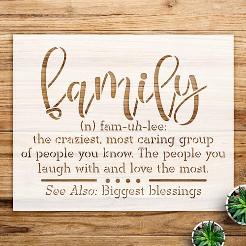 Family Definition Stencil for Home Decor and Crafts, Inspirational Love Laugh Blessing Design, Ideal for Walls, Wood, and DIY Projects - Size A2 (23.4