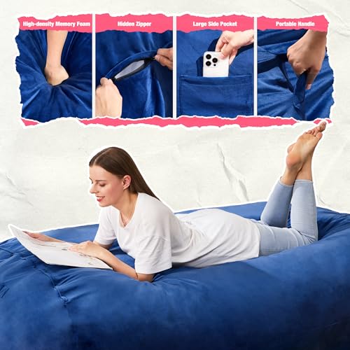 Image of Hobestluk 4FT Bean Bag Chair Large Beanbag with Removable Cover Adult Bean Bag Chair with Portable Handle Desgin for Living Room Bedroom (Blue, 4FT)