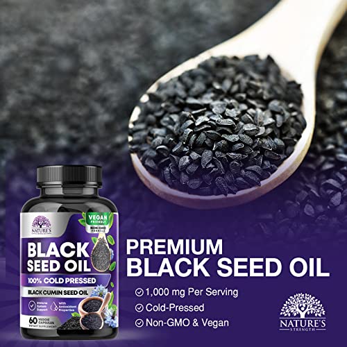 Nature'S Strength NSBLACKSEEDOIL60 Black Seed Oil Liquid Capsules 1000Mg - Nigella Sativa For Joint, Hair, Skin & Immune Support, Best Extraction Above Cold Pressed Blackseed Oil, Pure Black Cumin Seed Oil Vegan thumb #4