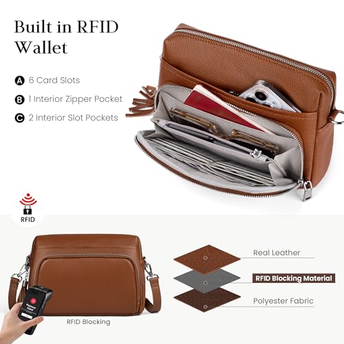 Image of befen Genuine Leather Crossbody Bags for Women Leather Wallet Travel Purse