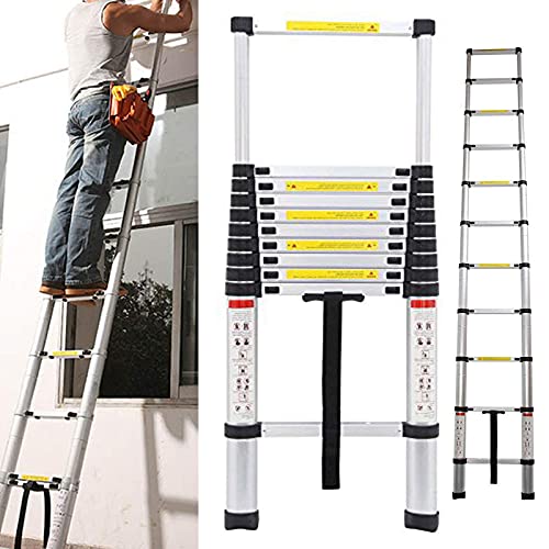 Telescoping Ladder 10.5 FT Extension Telescopic Ladders 3.2m Lightweight Aluminum Portable Multi-Use in Home Attic & RV Work Retractable Collapsible Folding 12 Steps EN131 Certificated 330lbs Capacity