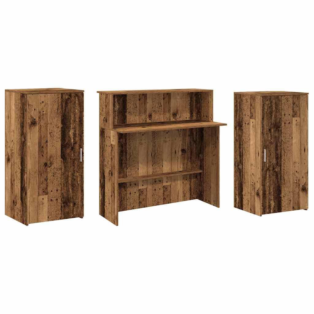 Banco reception in legno anticato 200 x 50 x 103,5 cm, in legno con banconi e spazio di archiviazione, ideale per ufficio e pratica