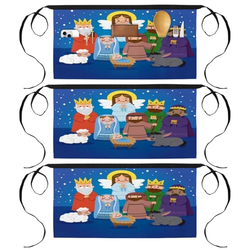 Tablier court de chef avec 3 poches intégrées coloris bleu nativité
