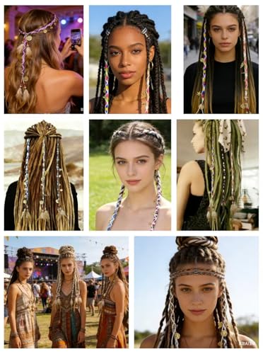 Accesorios para cabello con clip boho trenzas dreadlocks 3 piezas miniatura 7