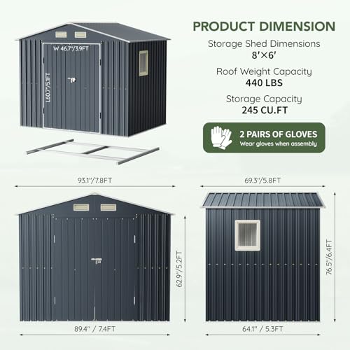 Image of Breezz 6x4FT Metal Storage Shed with Floor Frame & Lockable Doors, Outdoor Steel Garden Shed with Clear Window, Weatherproof Tool Storage for Patio, Yard, and Backyard, Nightblue