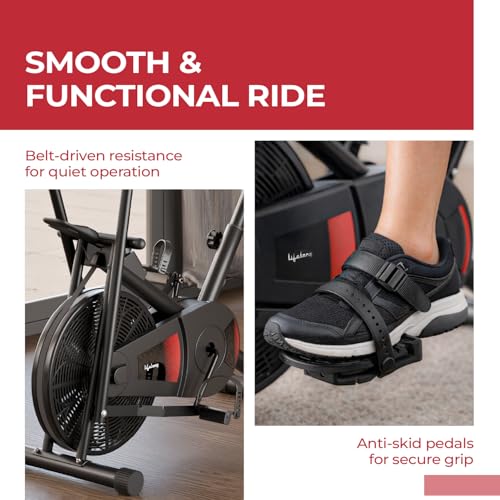 Image of Lifelong Air Bike Exercise Cycle for Home Gym | Dual Action Stationary Cardio Bike for Full Body Workout| Adjustable Cushioned Seat with Backrest |Moving Handles & Anti-Skid Pedals |Max User Weight 125 kg