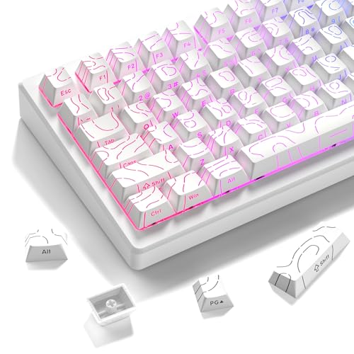 Image of dagaladoo White Topographic keycaps Line Backlit keycaps Shine Through Keyboard Keys Side Printed Key caps Cherry Profile keycap Set for 61 /64 /66 /68 /71 /75 /84 /87 Mechanical Keyboards 98key