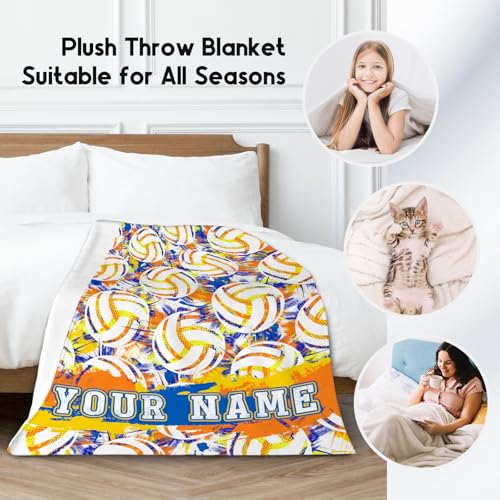 Custom Volleyball Blanket, Cozy Soft Throw Gifts for Boys, Cool White Flannel Throw Blankets for Bed Travel, 50x60 Inches