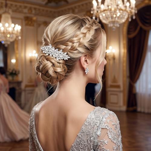 4 Pinzas para el cabello con cristales para mujer, accesorios metálicos con flor de cristal, para boda, fiesta y uso diario miniatura 5