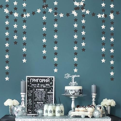 Image of Black-Silver Birthday Graduation Party-Decorations Garland - 62ft Glitter Twinkle Little Star Hanging Streamers Banner Decor,Bachelorette Wedding Baby Bridal Shower New Years Supplies Backdrop Hugtmr