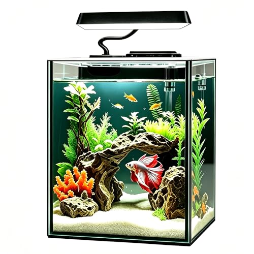 iPriro Glass Betta Aquarium Starter Kits 1.5 Gallon Small Fish Tank, Betta Fish Tank with LED Light...