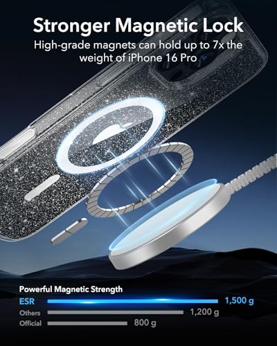 Image of ESR for iPhone 16 Pro Case, Camera Control Cover, Compatible with MagSafe, Shockproof Military-Grade Protection, Magnetic Phone Case for iPhone 16 Pro, Classic Hybrid Case, Clear Shimmer