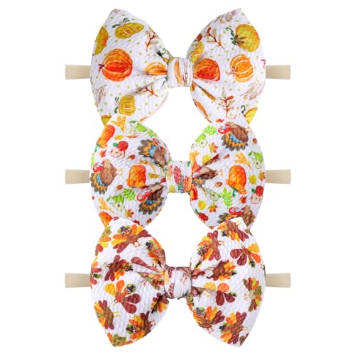 YanJie Thanksgiving Turkey Bows for Baby Girls Fall Headband Bows Thanksgiving Baby Hair Bow Girls Pumpkin Headband Hair Accessories Infant Toddler