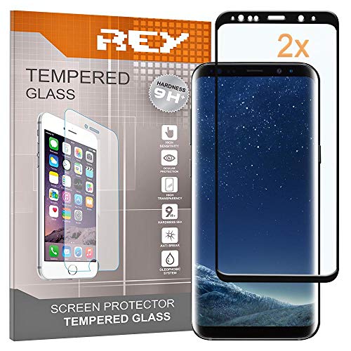 REY 2X Protector de Pantalla 3D para Samsung Galaxy S8 Plus - S8+, Negro, Protección Completa, 3D / 4D / 5D
