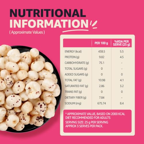 Image of Amazon Brand - Vedaka Cravo Pink Salted Makhana Snack | No Palm Oil | No Artificial Colours | Roasted, Not Fried | Source of Protein | 75g