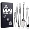 STEVEN-BULL Heavy Duty BBQ Tool Sets, Extra Thick Stainless Steel Spatula, Tongs, Fork, Skewers, Knife and Basting Brush, Gift Box Package, Best for Barbecue & Grilling, 7 Pack