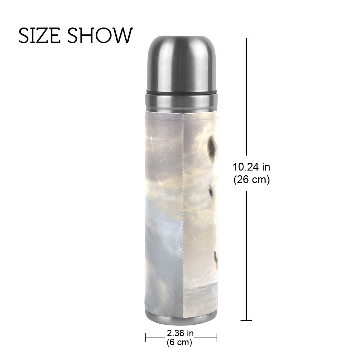Taza de viaje de acero inoxidable con aislamiento al vacío, doble pared, a prueba de fugas, color blanco, 3D, personalizable, con diseño de caballo, color blanco, 500 ml