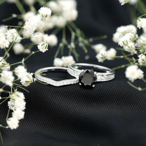 Certified Lab Grown Black Diamond Bridal Ring Set, AAAA Quality, Diamond Engagement Ring with Wedding Band3