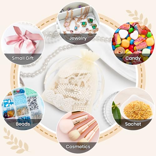 Image of ANZNKU 100 Pack Ivory Organza Bags 5x7 In, Small Mesh Gift Bags Bulk with Drawstring for Jewelry Candy Sachet Soap, Goodie Pouches for Wedding Baby Bridal Shower & Birthday Party Favors