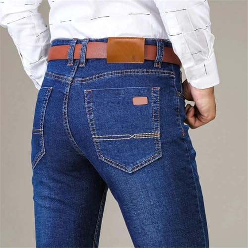 Men's Classic Fitted Stretch Jeans Business Casual Cotton Denim Straight Leg Pants Trousers2