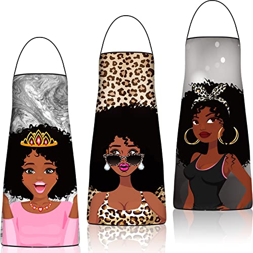Eurzom 3 Pcs African American Aprons for Black Women African Print Waterproof Art Aprons for Baking Gardening Cooking Painting Mothers Day Gifts