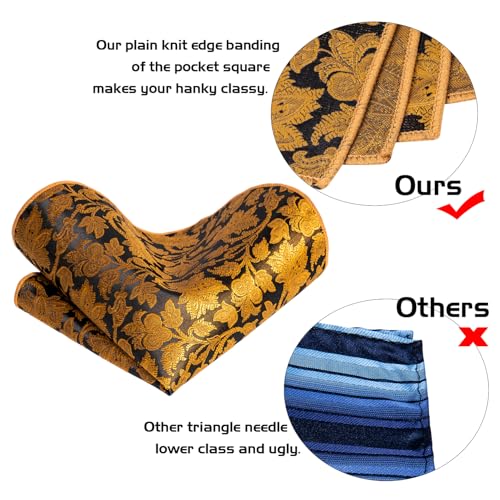 Image of 5PCS Tie and Pocket Square for Men, Silk Necktie and Handkerchief Cufflinks with Gold Ring and Lapel Pin Set
