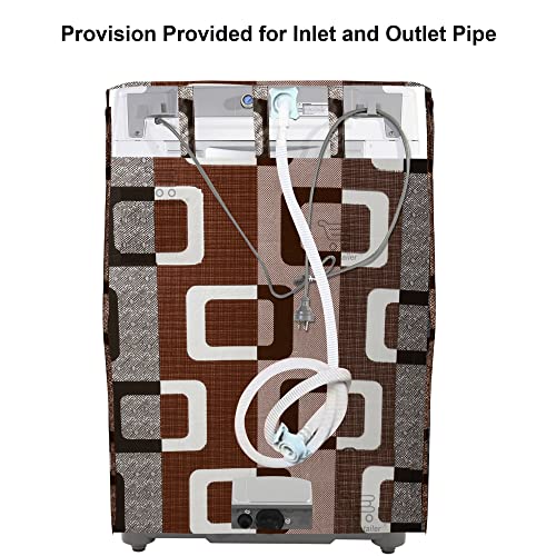 Image of Washing Machine Cover for Top Load 5kg to 7.5kg | Light Weight Dustproof Cover with Zip Enclosure | Geometric Fully Automatic Washer Protector for Indoor Outdoor Use | Size 23x23x35 Inch