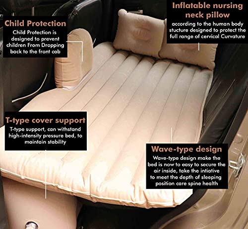 Image of Antson Premium Car Inflatable Bed with Pump & 2 Air Pillow | Quick Inflatable Back Seat Bed | Car Inflatable Mattres | Car Bed Mattress | Car Bed for Kids,Travel,Trip,Camping,Picnic, Beach (Beige)
