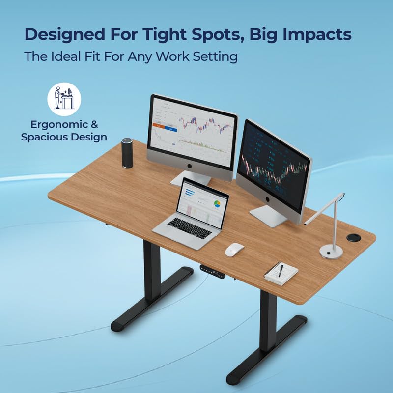 Image of The Sleep Company - AeroPlus Electric Height Adjustable Desk | Ergonomic Work from Home Table | 4 Memory Presets | 2 Years Warranty | 1600 x 700 Thick Top | Free Installation | Oak & Black