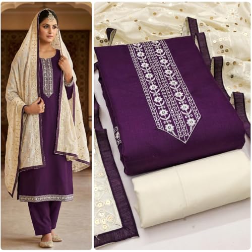 Image of HMP Fashion Womens Bombay Cotton Embroidery Tie Cotton Unstitch dress Material With Chanderi lace bordered Dupatta