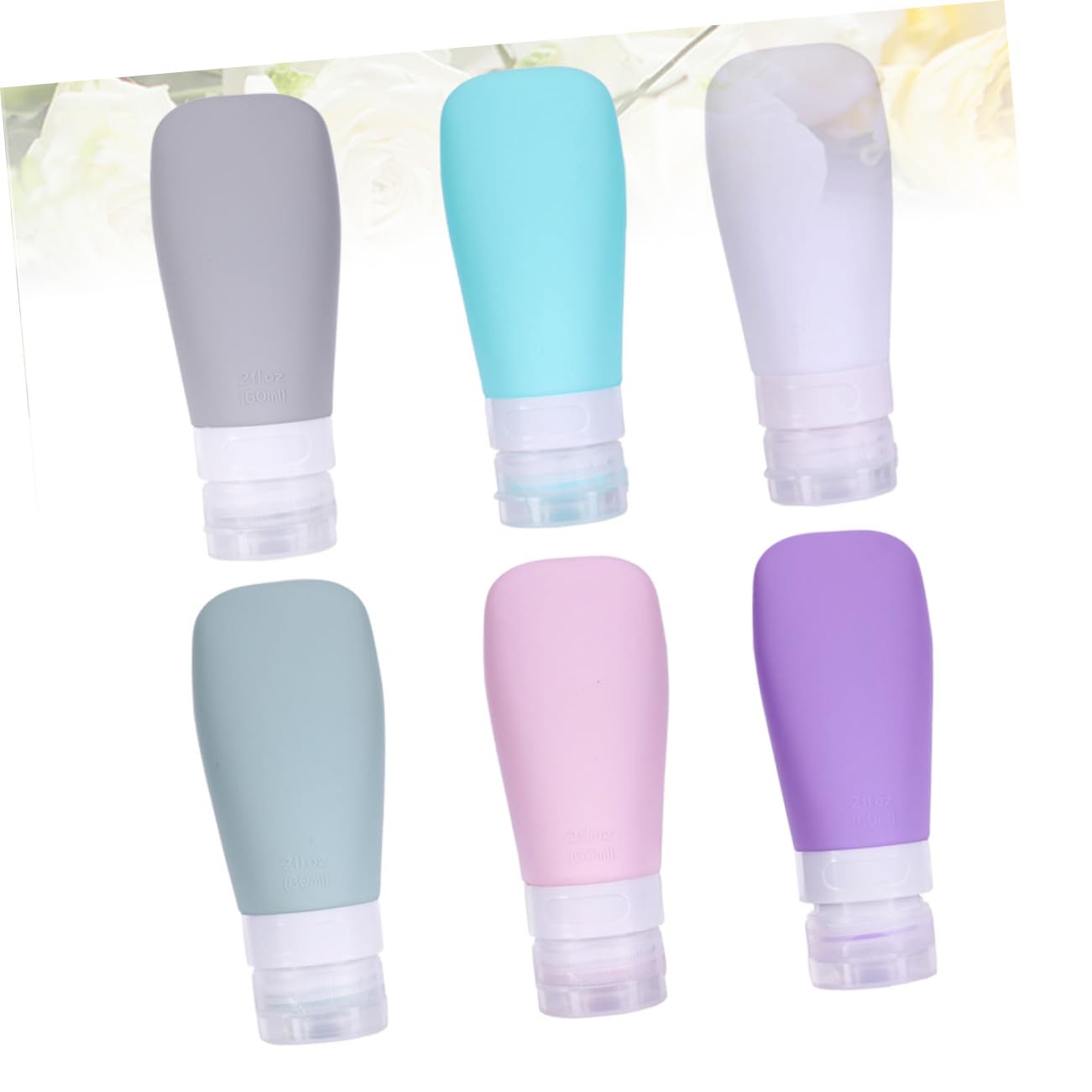 6 u Botellas de Viaje para Cosméticos Envases de Loción 60ml de Silicona Cierre Hermético para Viajar y Uso Diario