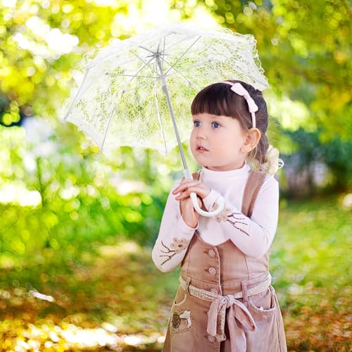 Toyvian White Lace Embroidery Parasol with Floral Lace Wrist Gloves for Wedding Flower Girl - Small Vintage Bridal Umbrella Kids Craft Flowers Lace Parasol, 2.00X2.00X2.00CM4