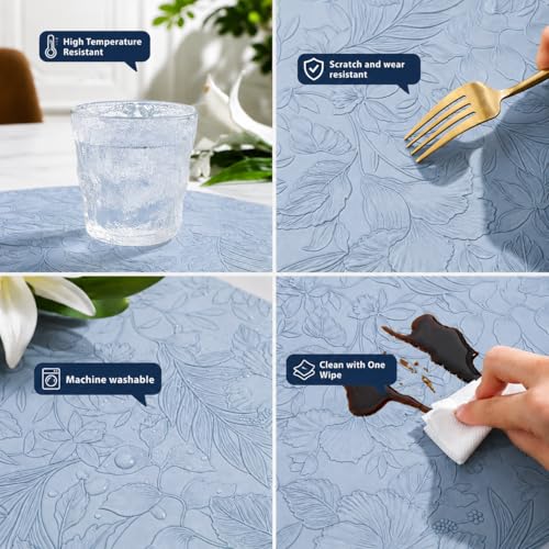 Image of Yelona Premium Faux Leather Placemat Set of 4 | Printed Floral Design, Waterproof & Heat Resistant Table Mat | Non-Slip, Washable for Dining, Kitchen & Home Decor (Sky Blue, 43 x 30 cm)