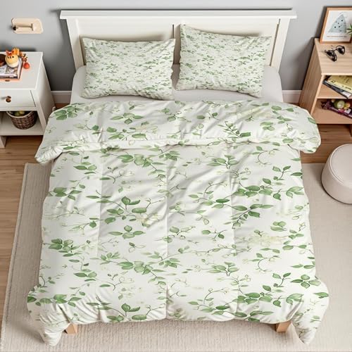 Housse de couette 200x200 zippée en microfibre douce motif feuilles vertes - 4