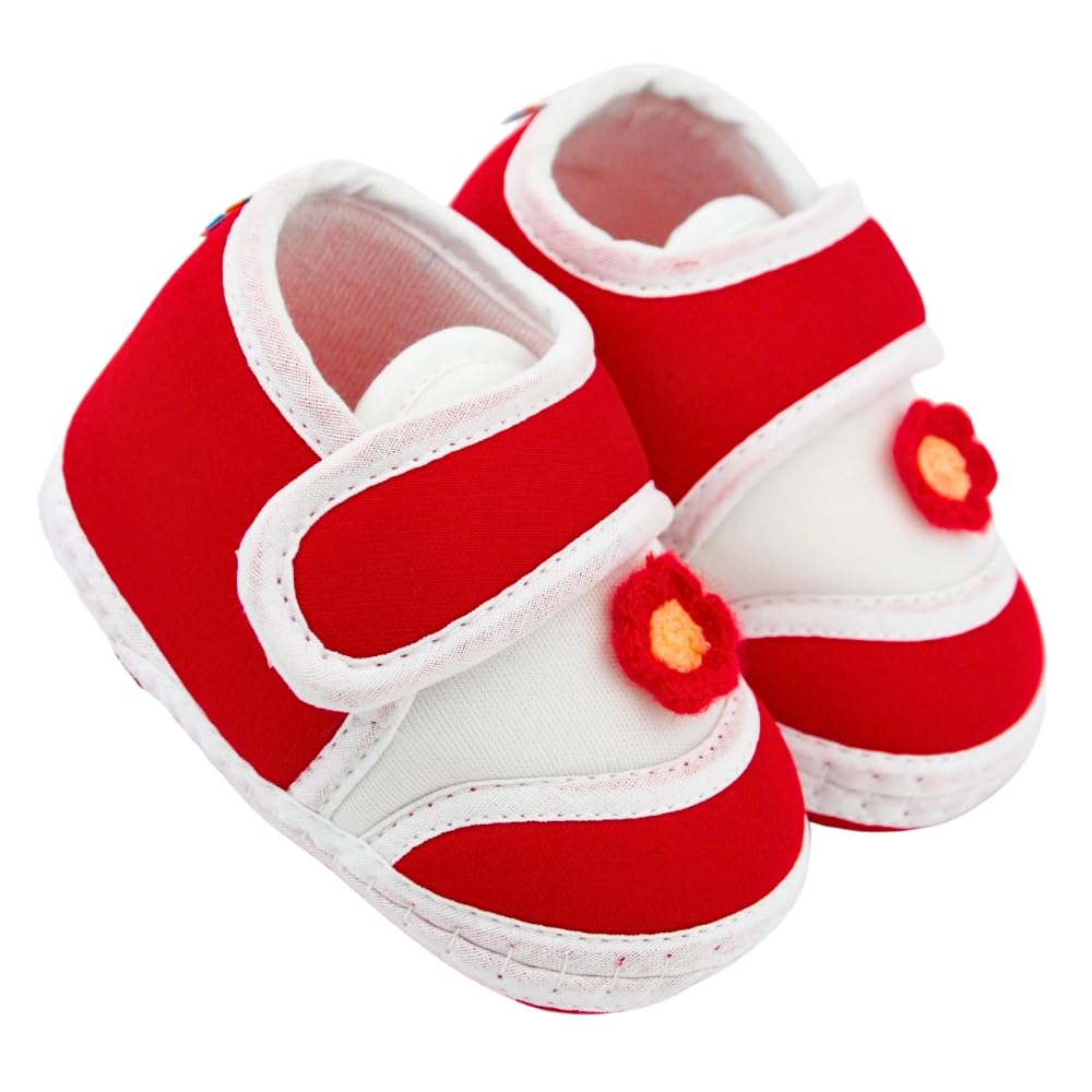 6 To 12 Months Baby Boys & Baby Girls Cotton Floral White,Red Hook & Loop Booties-BT5379-image-12