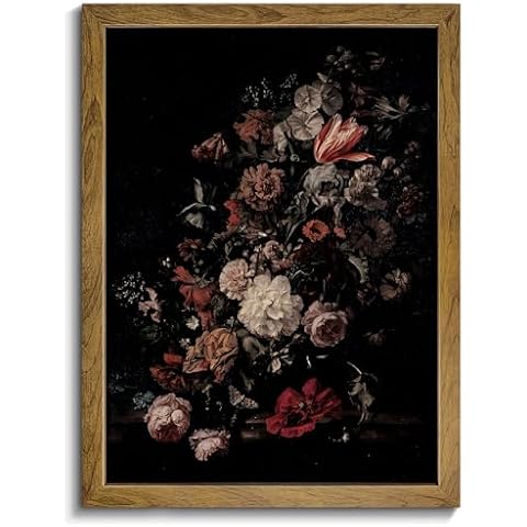 EPHANY Mutle Flowers Canvas Wall Art for Living Room - Black Dark Red and White Floral Picture, Wall Decor for Dining Room Bedroom Bathroom Kitchen Print Painting for Home Decorations Cover