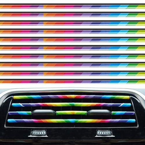 Image of Car Auto Air Conditioner Vent Outlet Trim Strip, DIY Decoration Chrome PVC Car Interior Moulding Trim Strip Line for All Straight Air Vent Outlet(10 Pieces Rainbow)
