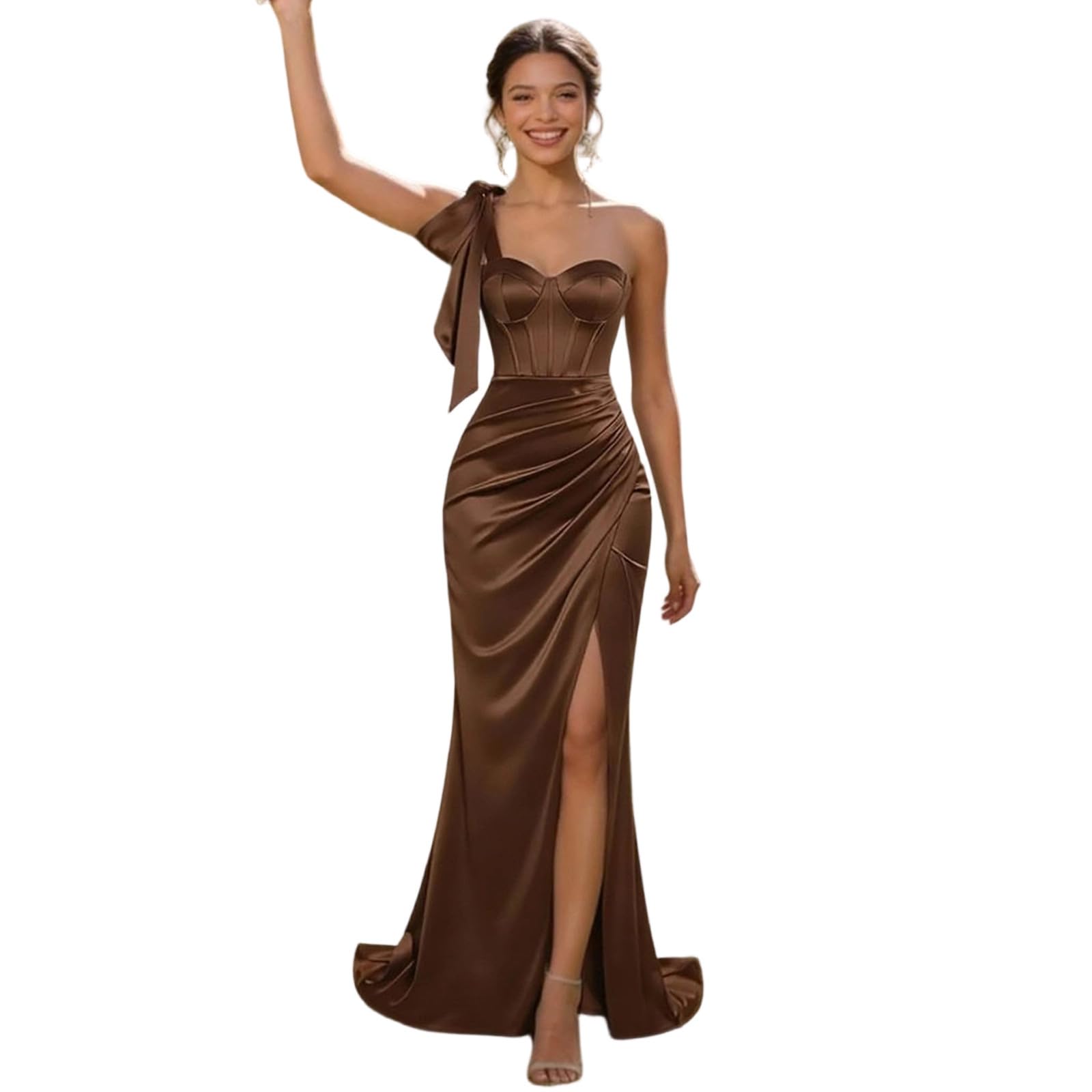 Abito da sera da donna, senza maniche, scollo a V, maxi abito lungo, elegante, da ballo, in raso, slim fit, abito da cocktail con spacco