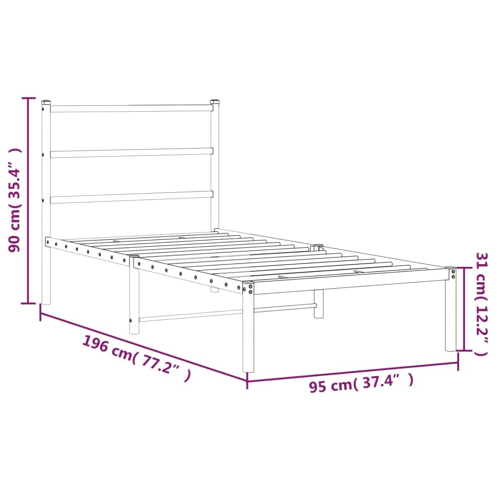 vidaXL Bettgestell mit Kopfteil Metall Weiß 90x190 cm
