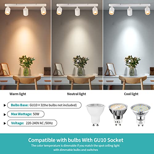 Wowatt Deckenstrahler 3 Flammig Weiß, LED Deckenleuchte Strahler Schwenkbar GU10, Deckenlampe Wandstrahler Drehbar, Modern Spotlight Deckenspots für Küche, Schlafzimmer, Wohnzimmer (Ohne Leuchtmittel)