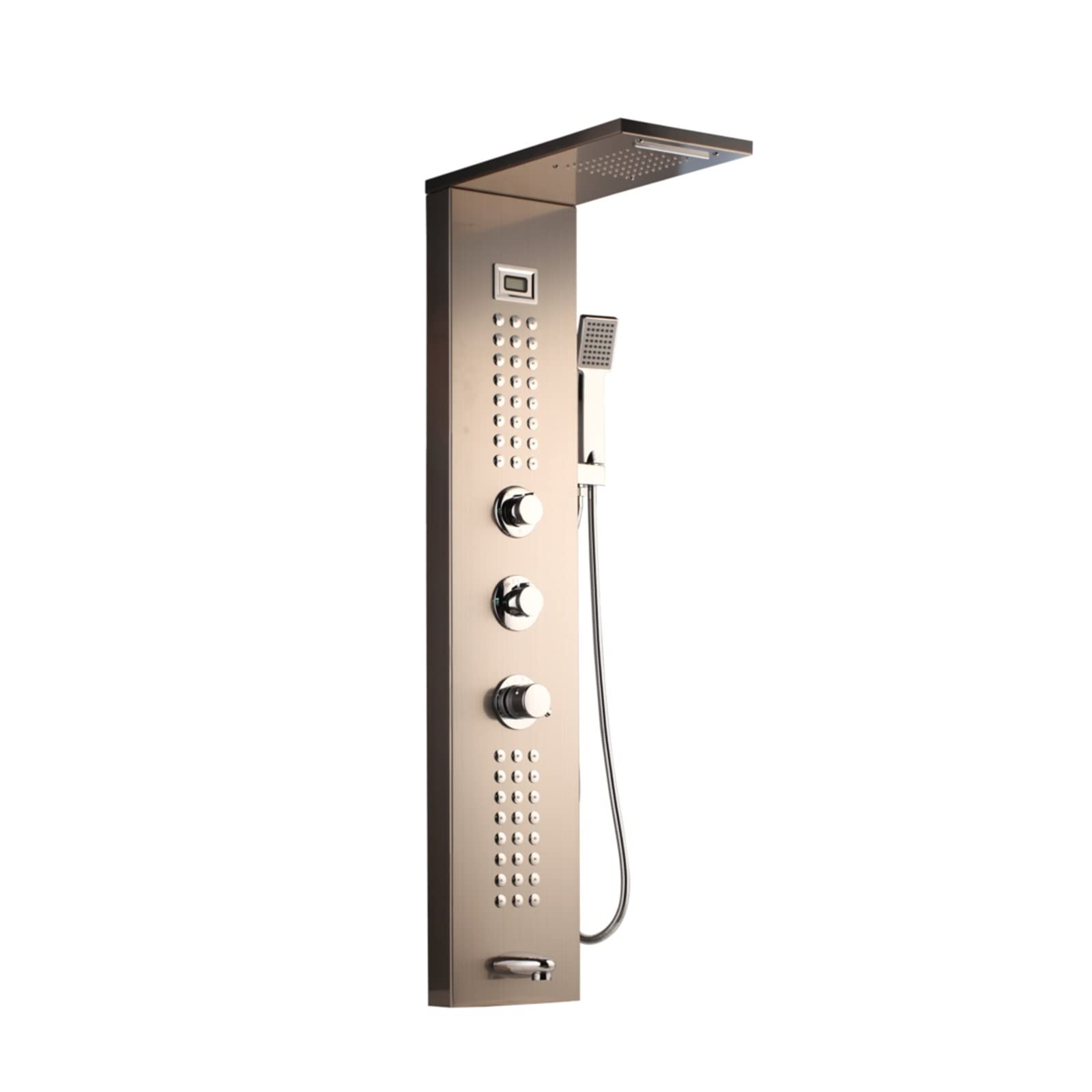 Soywim Rose Golden Shower Shower System, Brushed Nickel Digital Display Shower Panel Column Rainfall Waterfall Spa Jets Bath Mixer Faucet Golden Black(Rose Golden Shower)