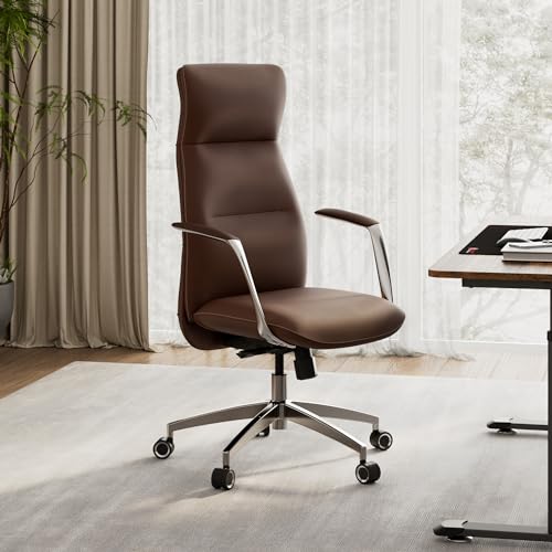 Image of EUREKA ERGONOMIC Royal Slim Executive High Back Brown Leather Office Chair, Home Desk Chair for Adults, Big and Tall with Wheels, Swivel Rolling