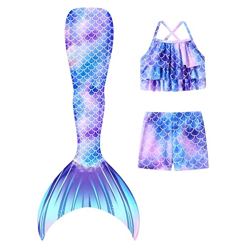 Image of Girls Mermaid Bathing Suit 3PCS Cute Ruffle Tankini Swimsuits with Boyshort Kids Beach Swimwear 3-11y