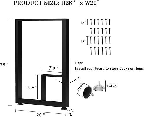 Miniatura 2 de Patas para muebles de 28 pulgadas de alto x 20 pulgadas de ancho, patas cuadradas para mesa de café, juego de 2, patas de metal industrial de 2