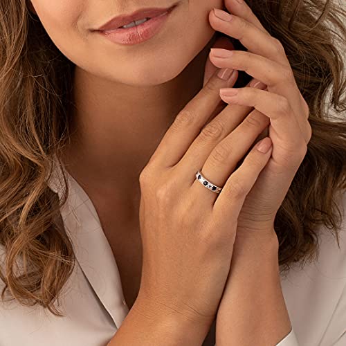 Peora Created Blue Sapphire 4Mm Milgrain Half-Eternity Anniversary Wedding Ring Band For Women 925 Sterling Silver, 0.75 Carat Total Round Shape, Size 7 #TOP1