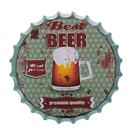 Image of EAZYWAGON Decorative Metal Bottle Caps Wall Sign Plates - 14X14 Inches - Best-Beer | Metal Wall Hanging Bottle Cap for Home, Farmhouse, Bar & Cafe Decoration | Vintage & Retro Look Plaques