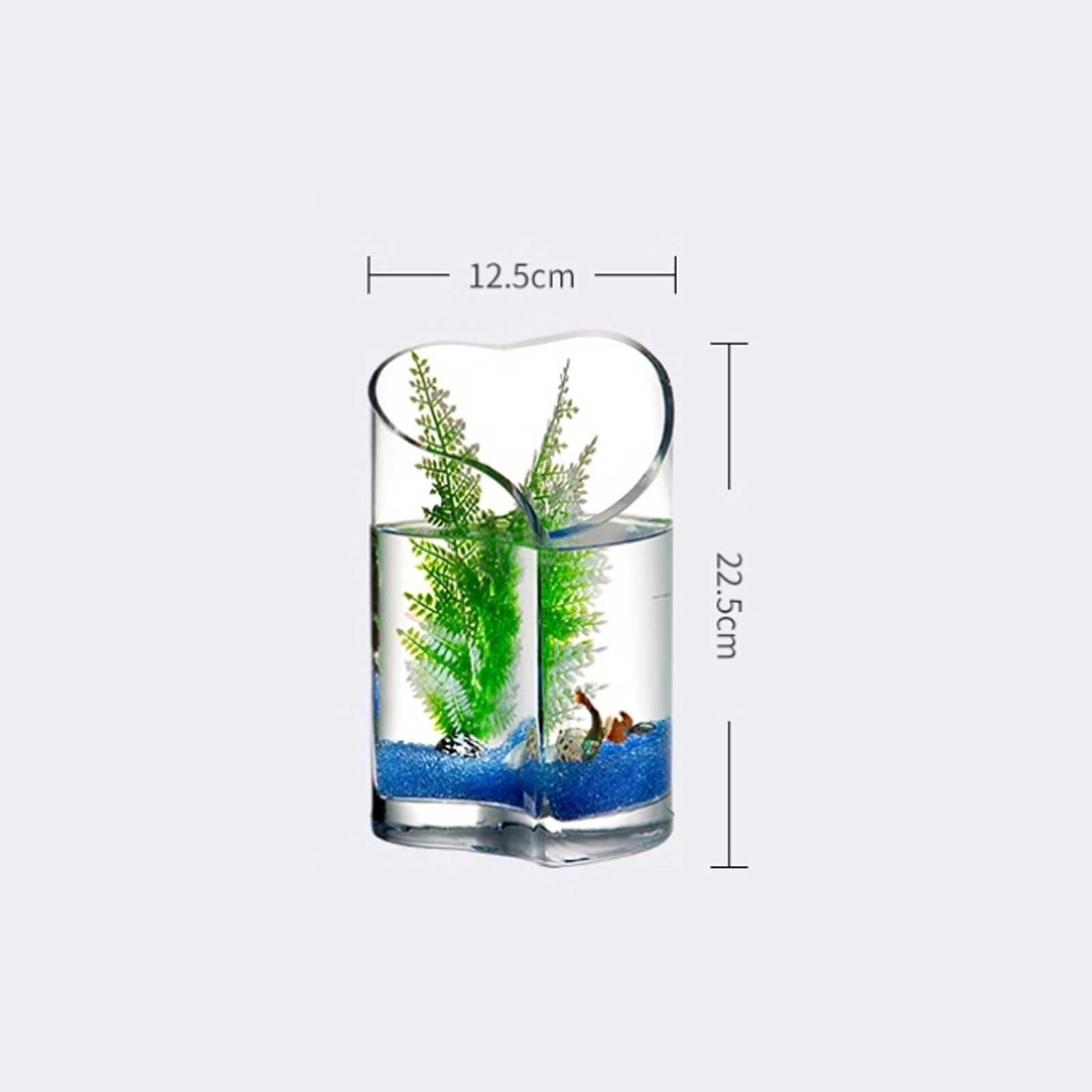 Acquario per Pesci Piccolo Acquario for Pesci Rossi in Vetro, Mini Acquario da Tavolo, Acquario Creativo a Forma di Cuore, 12,5 cm x 22,5 cm Acquari