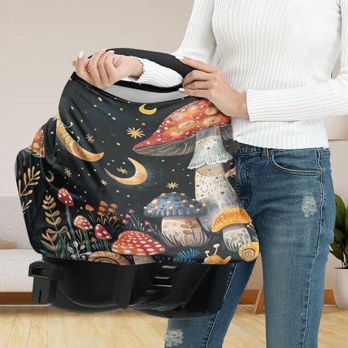 Image of Youngerbaby Mushroom Baby Car Seat Covers Nursing Cover Breastfeeding Soft Infant Carseat Canopy,Stretchy Breathable Cover for Stroller High Chair Shopping Cart Canopies