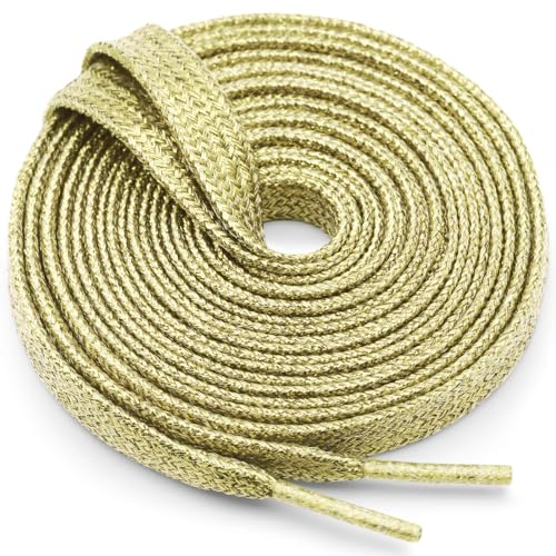 WEGOODZF Flat Glitter Shoe Laces: 2 Pairs 43 Inch Light Gold Shiny Shoelace